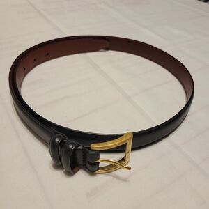 Coach Black and Brown Leather Belt with Solid Brass  Gold Buckle